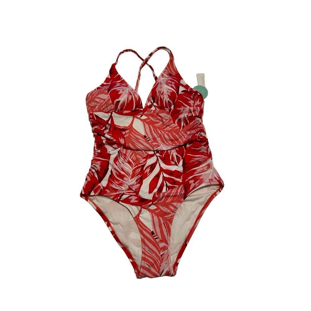 NWT Women’s Size M One Piece Swimsuit Adjustable Crossback Straps Red Leaf
